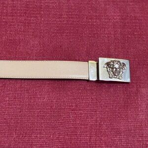 Versace Medusa Neutral Leather Belt with Silver-Tone Buckle 85 / 34